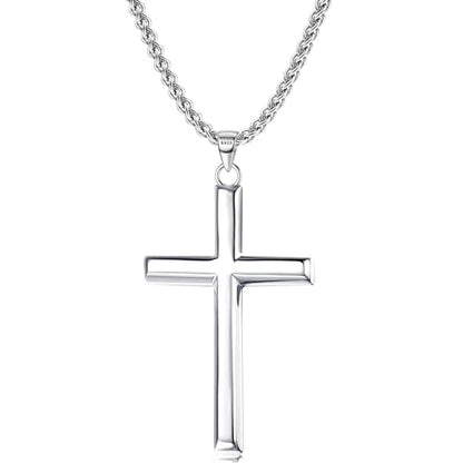 MILACOLATO Solid 925 Sterling Silver Cross Necklace for Men Women 16-24 in - color: Sterling Silver Wheat Chain, size: 20 in=51 cm