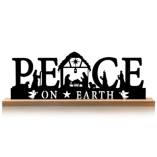 Pinkunn Black Metal Nativity Scene, Peace on Earth Sign for Christmas - style: Peace on Earth