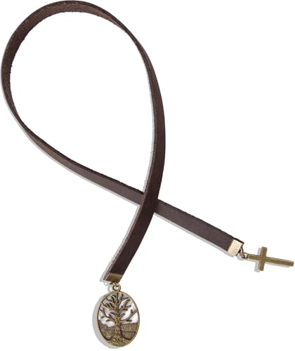 Donxote Bookmarks, Handmade Retro Cross Tree of Life Bible Bookmark with Long Leather Straps, Christian Saint Book Mark, Ideal Christian Gift (Style 16) - style: Style 16