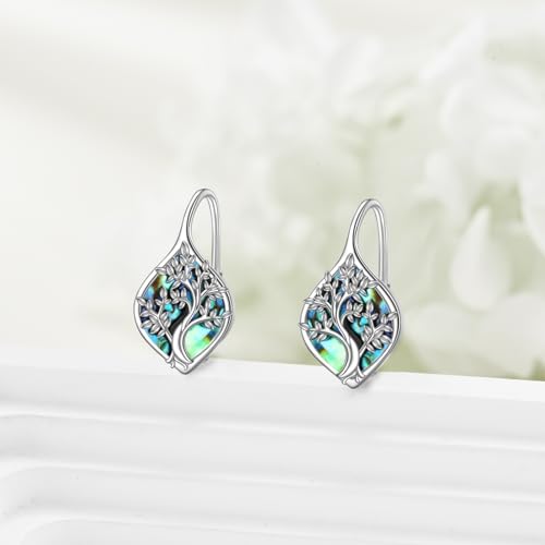 Celtic Trinity Knot Earrings for Women 925 Sterling Silver Triquetra Knot Leverback Abalone Shell Irish Jewelry Tree of Life Gift - style: tree of life
