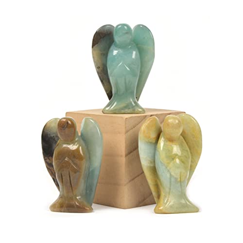 Justinstones Carved Amazonite Gemstone Peace Angel Pocket Guardian AngelHealing Statue 2 inch - color: Amazonite