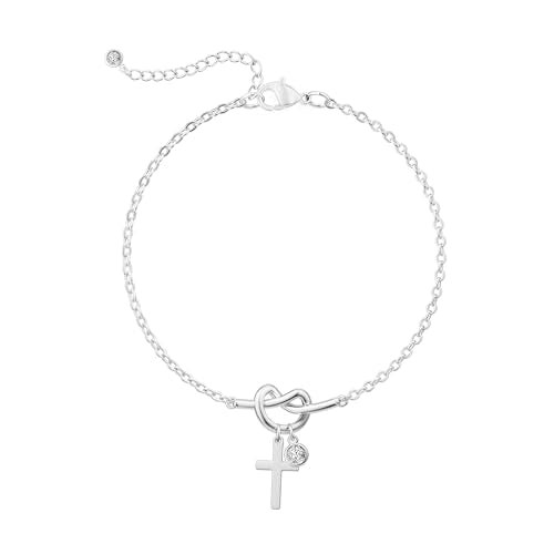 Moodear Cross Bracelet for Women, Dainty Sterling Silver/Gold Plated Gift - color: Silver Knot Cross Bracelet