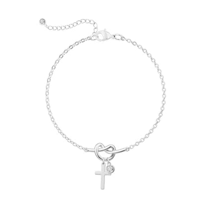 Moodear Cross Bracelet for Women, Dainty Sterling Silver/Gold Plated Gift - color: Silver Knot Cross Bracelet