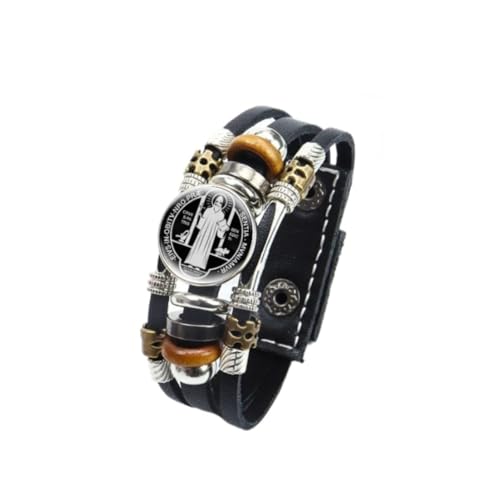 925 Sterling Silver San Benito Bracelet For Men - Luminous St Benedict Bracelets Leather Catholic San Benito Snap Button Bangles Multilayer Wristband, Rosario De San Benito, Pulseras De San Benito - color: 9 - San Benito Bracelet