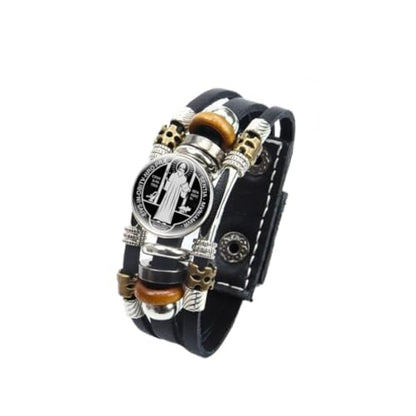 925 Sterling Silver San Benito Bracelet For Men - Luminous St Benedict Bracelets Leather Catholic San Benito Snap Button Bangles Multilayer Wristband, Rosario De San Benito, Pulseras De San Benito - color: 9 - San Benito Bracelet