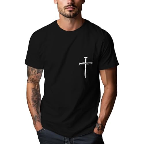 Christian Shirts for Men：Faith Cross Printed T-Shirts Christian Jesus Faith Shirts Holy Bible Tees - color: Black2, size: Large