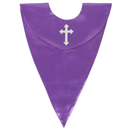GradPlaza Unisex V Shape Church Choir Stole with Gold or White Embroidery Cross for Adults Church - color: Purple, style: White Cross
