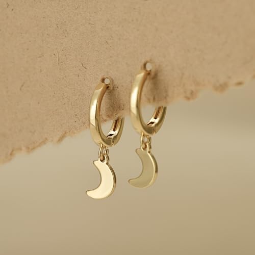 Earrings for Women 14K Gold Plated Huggie Hoop Dangle - color: 02. Moon