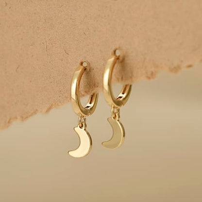 Earrings for Women 14K Gold Plated Huggie Hoop Dangle - color: 02. Moon