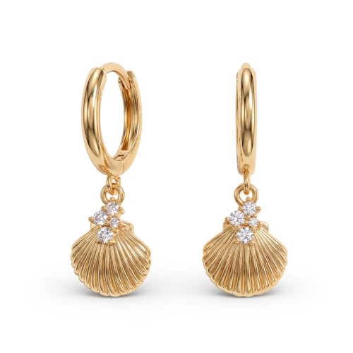 VACRONA Gold Heart Hoop Earrings Huggie Earrings for Women 14k Gold Plated Small Hoops Earrings - color: Scallop-Shell-Gold