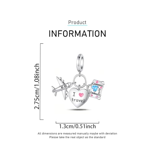 Sport Religious Charm 925 Sterling Silver Pendant,Jewelry Beads Gifts for Women Bracelet&Necklace - color: Travel Plane