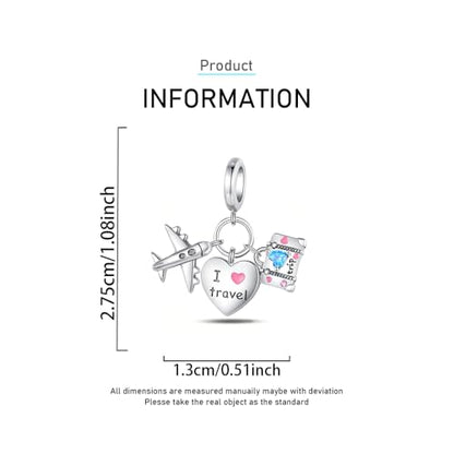 Sport Religious Charm 925 Sterling Silver Pendant,Jewelry Beads Gifts for Women Bracelet&Necklace - color: Travel Plane