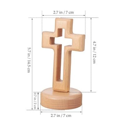 1 Set Wooden Standing Cross Decor, 5.7 Inch Hollowed Tabletop Crucifix, Catholic Religious Table Centerpieces Easter Room Ornament