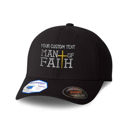 Custom Flexfit Cap for Men & Women Embroidered Man of Faith God Jesus Christian Flexfit Hats Baseball Caps - color: Black Personalized Text Here, size: Large-X-Large