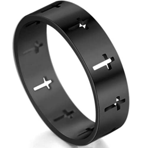 Jude Jewelers 6mm Stainless Steel Carved Christian Cross Religious Wedding Band Ring - color: Black