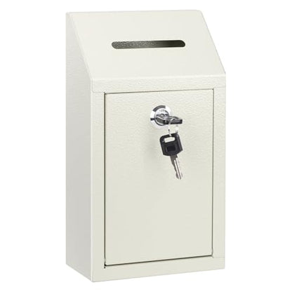 KYODOLED Metal Cash Box for Farm Stand, Money Drop Box with Lock & Slot - color: White, size: 10.24 x 5.7 x 2.95 Inch