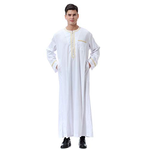 Lenmipot Men's Muslim Clothes Durable Kaftan Robe Dubai Long Gown Ethnic Clothes,1pc Soft Robe - color: A White, size: Small