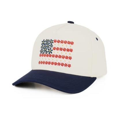 C.C Women's Criss-Cross Ponytail Trucker Hat - Snapback, One Size - color: Floral Flag-navy