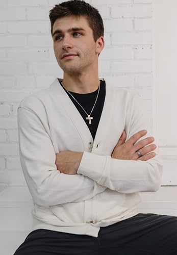 Men's Cross Pendant Necklace in 316L Stainless Steel Interlocking Woven Cross on 24” Curb Chain, Choice of Color - color: Rose Gold Stainless Steel