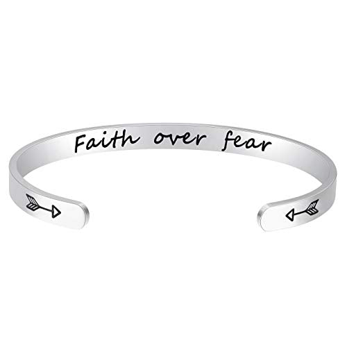 Fesciory Inspirational Bracelets for Women, Stainless Steel Cuff Bangle - color: Silver-20