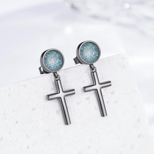 Black Dangle Drop Earrings 925 Sterling Silver Turquoise Earrings Jewelry Gifts for Women Men - style: Cross-A