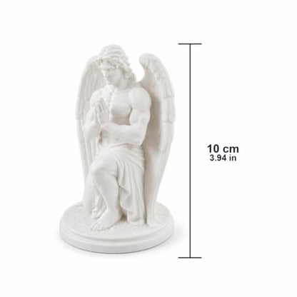 White Kneeling Praying Male Angel Statue, Plastic Figurine with Hands Clasped for Tabletop, Shelf and Desk Display