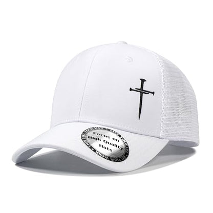 Christian Hats for Men Women,Jesus 3 Nail Cross Hat Christian Religious Gifts for Birthday/Christmas - color: 05.white-01