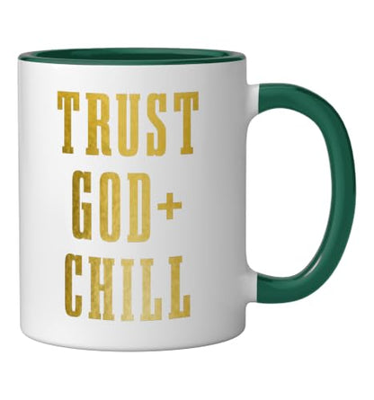 Trust God & Chill Christian Faith Jesus Church Pastor Funny Ceramic Mug, Dark Green/White, 11oz - color: Dark Green/White, size: 11 Ounces