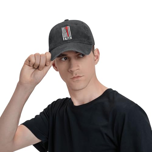 Embroidered Baseball Cap Christian Hat for Men Women - color: Black, style: Faith Usa Flag