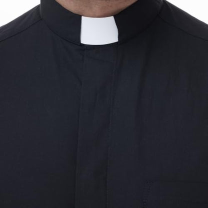 Men's Long Sleeve Clergy Shirt Tab Collar - color: Black, size: Medium