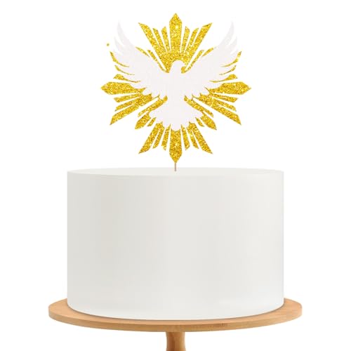 Holy Spirit Cake Topper, White Dove Cake Decor, Gold Glitter Baptism Cake Topper for Religious Baby Shower/Wedding Anniversary Party Decoration - style: Religious Dove