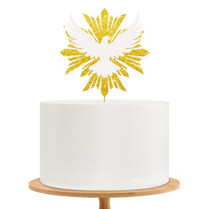 Holy Spirit Cake Topper, White Dove Cake Decor, Gold Glitter Baptism Cake Topper for Religious Baby Shower/Wedding Anniversary Party Decoration - style: Religious Dove