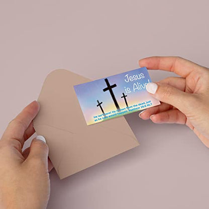 Jesus is Alive (Calvary), Matthew 28:6, Bulk Pack of 25 Affirmation Scripture Cards for Kids, Pass it On Christian Bible Verse Cards for Sunday School, Childrens Church, & Youth Group Ministry