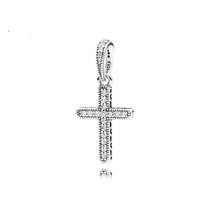 Sport Religious Charm 925 Sterling Silver Pendant,Jewelry Beads Gifts for Women Bracelet&Necklace - color: Sparkling Cross