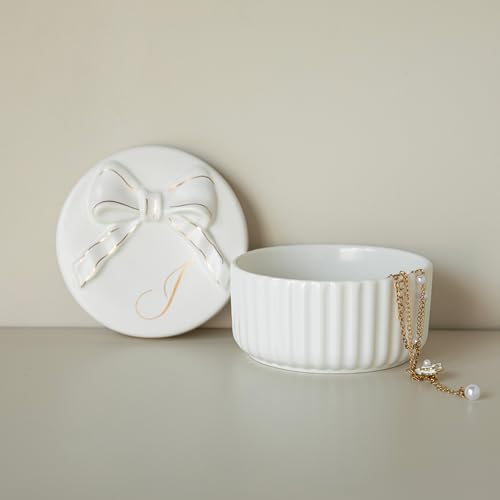 COLLECTIVE HOME Ceramic Jewelry Box with Bow, Nightstand Vanity Decor(I) - color: I