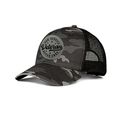 Hat for Men Women, Baseball Cap Gifts for Men Women, Adjustable Cotton Leather Patch Trucker Baseball Cap - color: Veteran-round