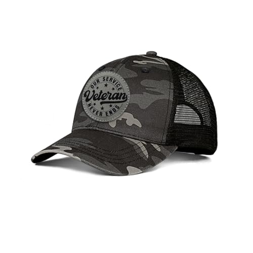 Hat for Men Women, Baseball Cap Gifts for Men Women, Adjustable Cotton Leather Patch Trucker Baseball Cap - color: Veteran-round