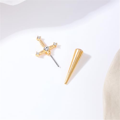Gothic CZ Cross Sword Stud Earrings for Women Unisex - color: Gold