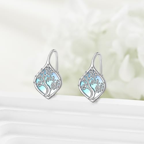 Celtic Trinity Knot Earrings for Women 925 Sterling Silver Triquetra Knot Leverback Abalone Shell Irish Jewelry Tree of Life Gift - style: moonstone tree of life