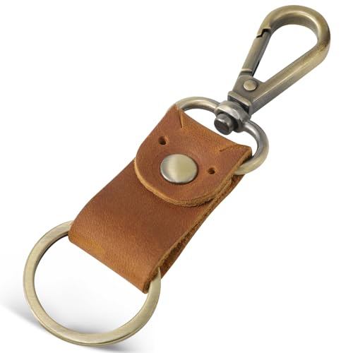 Jack&Chris Genuine Leather Keychain, Small Keychain for Man and Women, Key Holder Mens Belt Key Chain Ring, Red Brown - color: Brown
