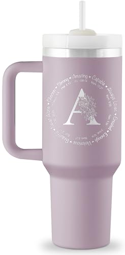 Monogrammed 40 oz Engraved Tumbler - Spiritual Inspirational Gift for Women, Bible Gift, Initial Christian Cup - style: A
