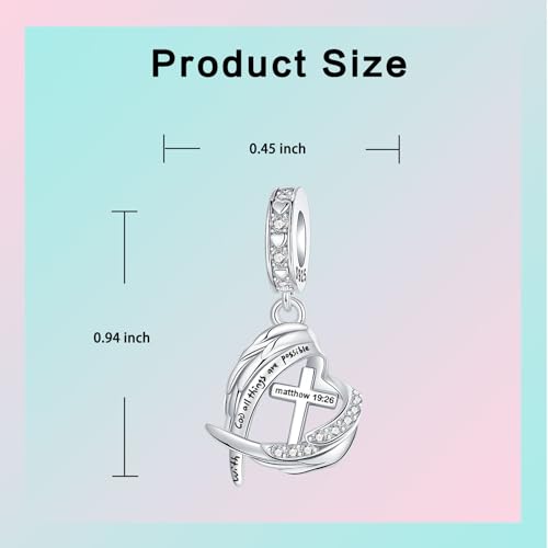 LUXILLA 925 Sterling Silver Charm Golden Family Tree Sparkling Cross Cute Dragon Charms Fits Bracelets Necklace Pendant Bead Jewelry Gift for Women Family Friends - color: Angel Wing Cross Charm