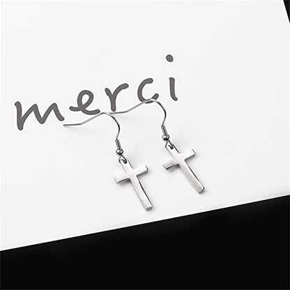 MALOYANVE Stainless Steel Cross Earrings for Men Women Personalized Hypoallergenic Minimalist Black Silver Faith Hanging Crosses Fashion Hope Love Godliness Dangling Drop Earring Jewelry Gifts - color: Silver