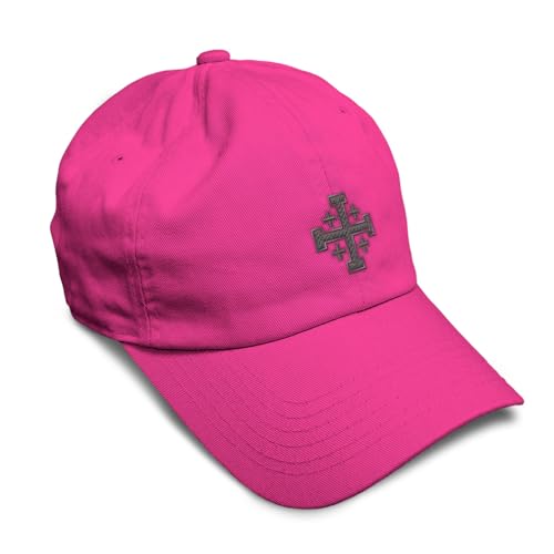 Custom Soft Baseball Cap Jerusalem Cross Crusader Jesus Christ God - color: Hot Pink Design Only