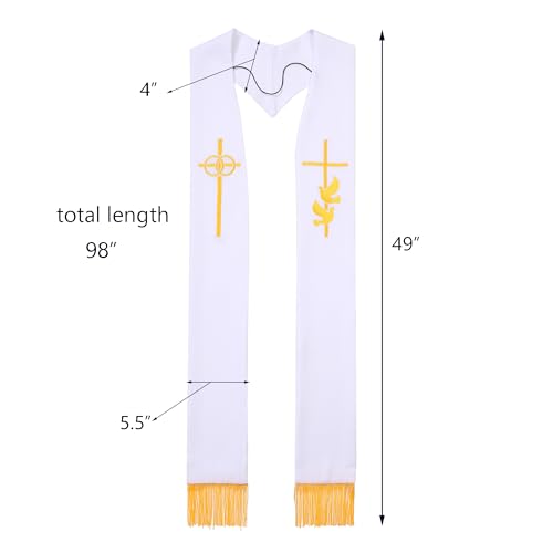 Pastor Wedding Stole with Embroidery Cross/Dove 94”/98" for Clergy
