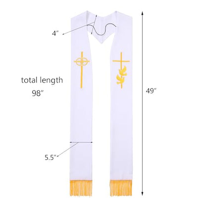 Pastor Wedding Stole with Embroidery Cross/Dove 94”/98" for Clergy