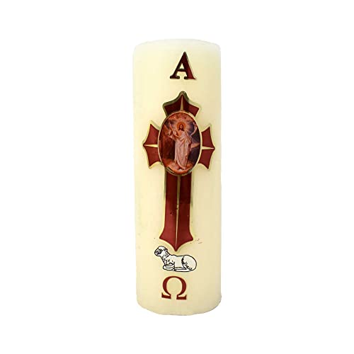 Cirio Pascual Paschal Candle – (6" inches - Regular / 1/4 Kilo) 100% Wax Religious with Alpha & Omega Symbol – Jesus Christ Church Candle for Holy Saturday Vigil, Resurrection & Worship - size: 6" inches - regular / 1/4 Kilo