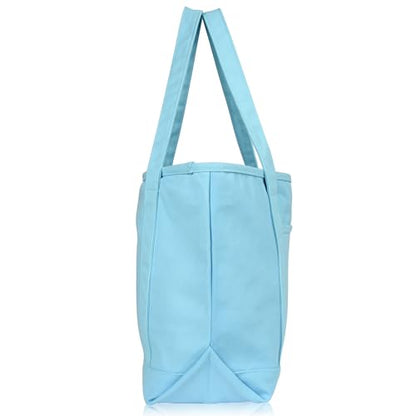 DALIX 20" Solid Color Cotton Canvas Shopping Tote Bag in Light Blue - color: Light Blue