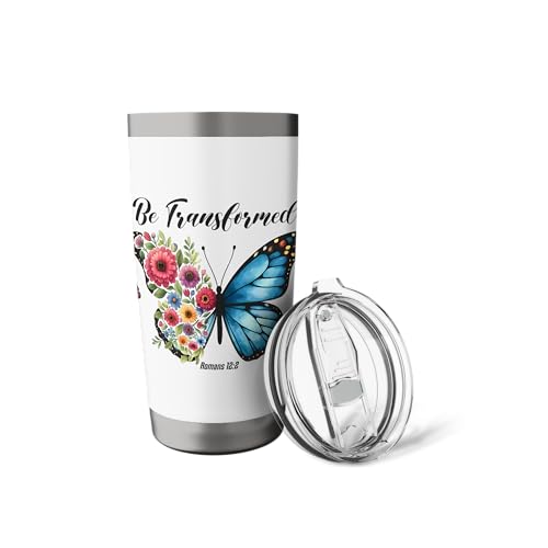 Be Transformed Romans 12:2 Butterfly Floral Scripture Stainless Steel Insulated Tumbler