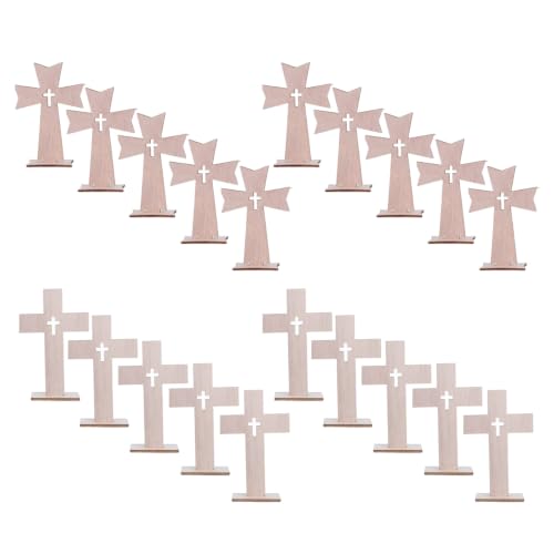Angoily 20Pcs Wooden Cross Ornaments for Holiday Decoration Khaki Synthetic Material Home Decor Centerpieces 4.33 x 2.95 x 0.11 Inch Easter Decoration Christian Decor